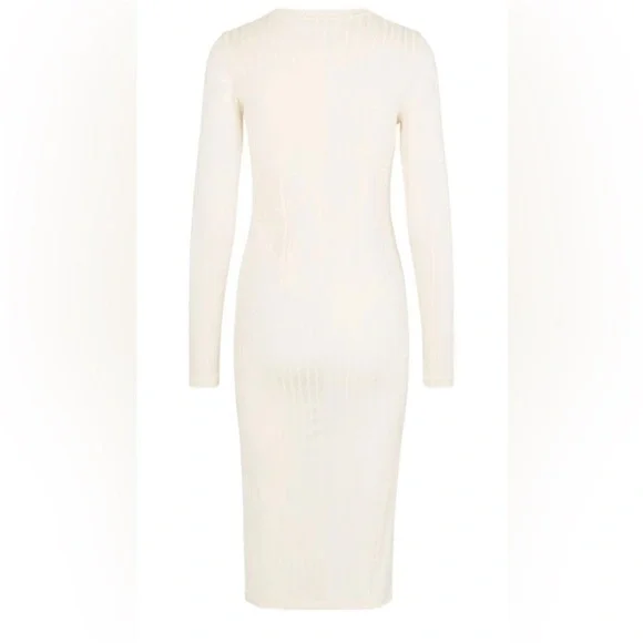 Samsoe Samsoe Jenari Ribbed Knit Eggnog Long Sleeve Sheath Dress Size Large - Picture 2 of 15